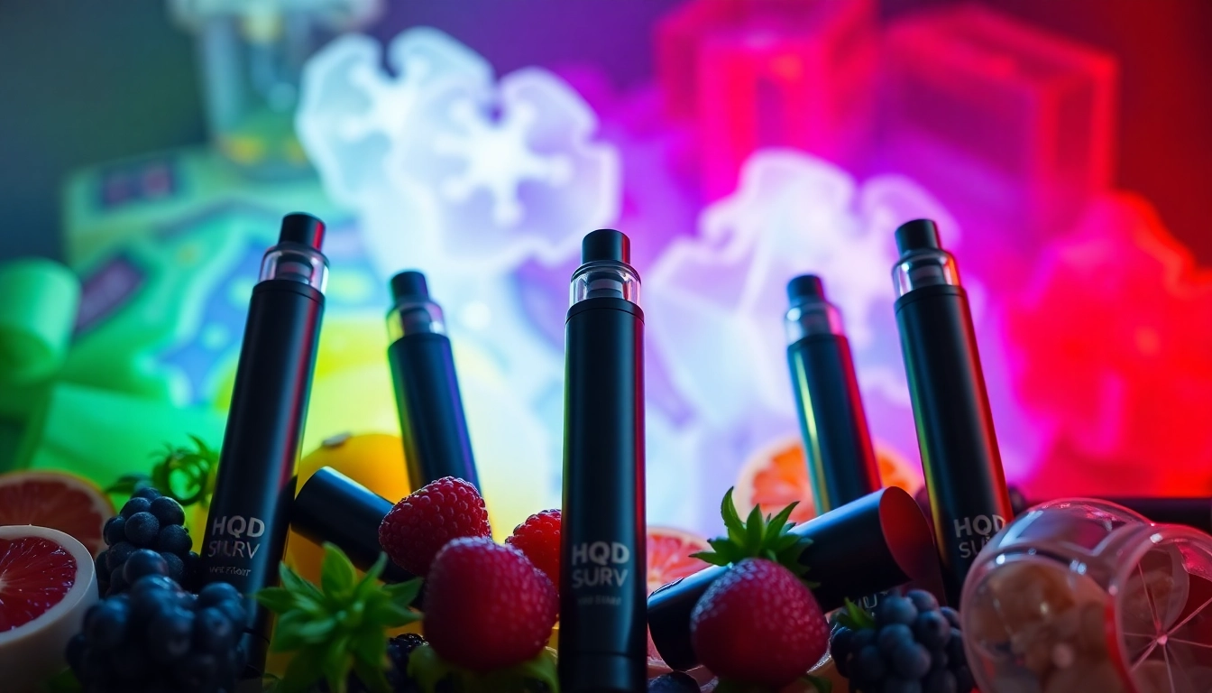 Purchase HQD Surv Vape Pens with various flavors displayed attractively for easy selection.