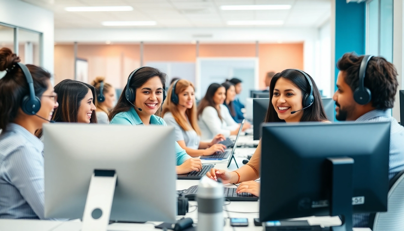 Agents handling calls efficiently at a call center in Tijuana, with a professional and welcoming atmosphere.