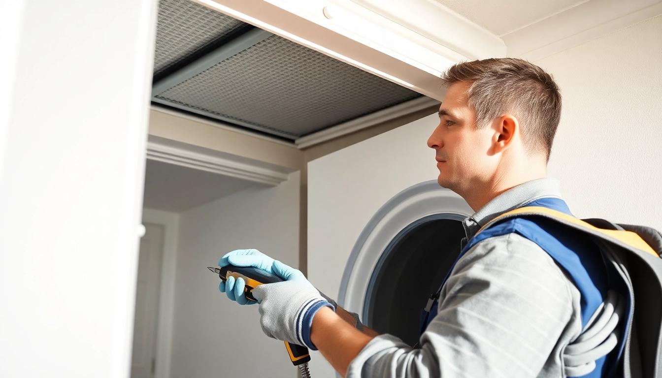 Technician conducting dryer vent cleaning in Salt Lake City, Utah for improved safety.