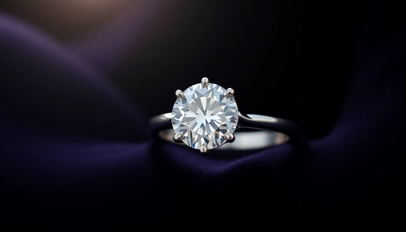 Showcase a beautifully designed 2 Carat Engagement Ring with a sparkling round diamond against a dark backdrop.