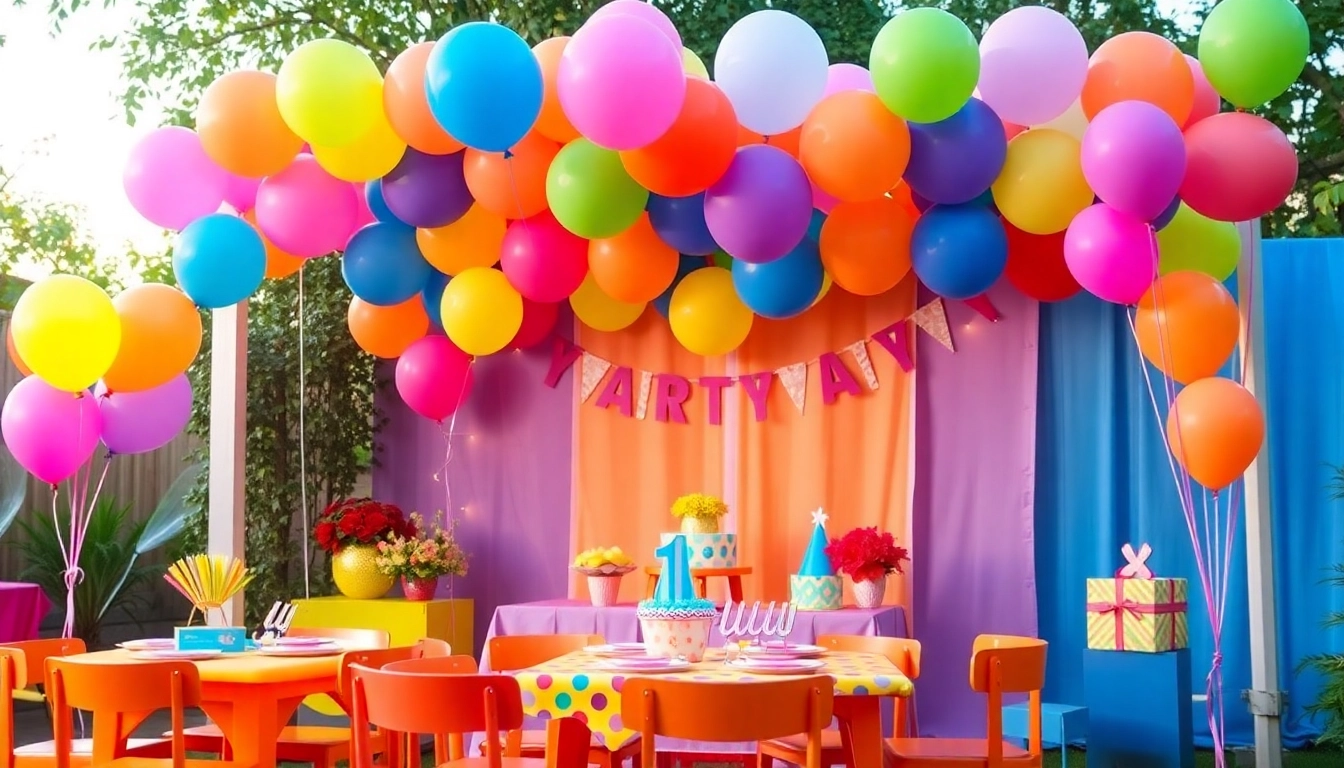 Engage with Birthday Party Rentals featuring vibrant decor and joyful setup in a garden.