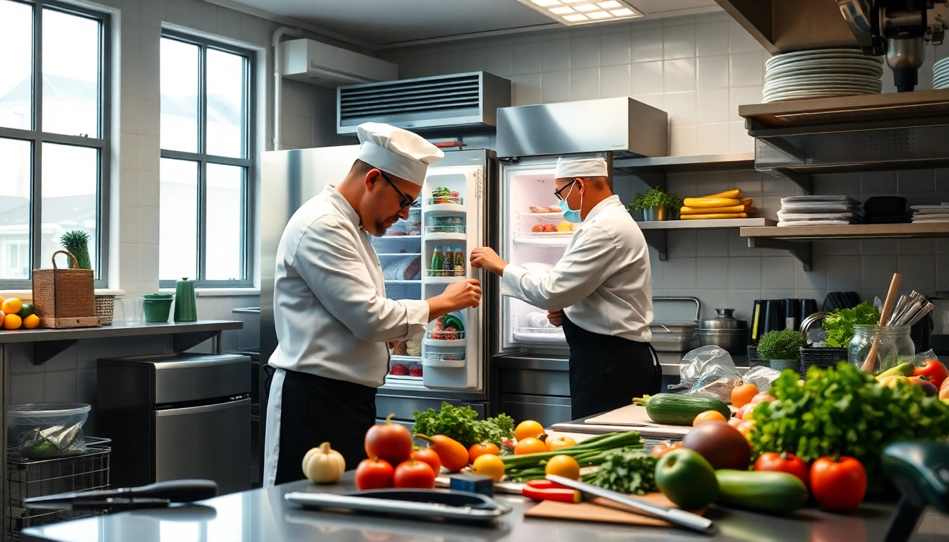 Repairing a chef base refrigerator, showcasing tools and fresh ingredients for effective maintenance.