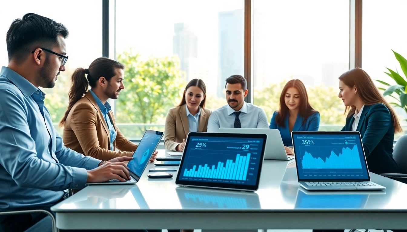 Team demonstrating crushai in a collaborative modern office environment showcasing AI analytics.