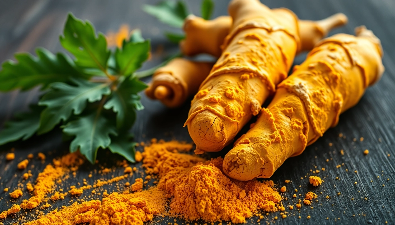 Highlighting turmeric root against a rustic backdrop, showcasing its vibrant color and texture.