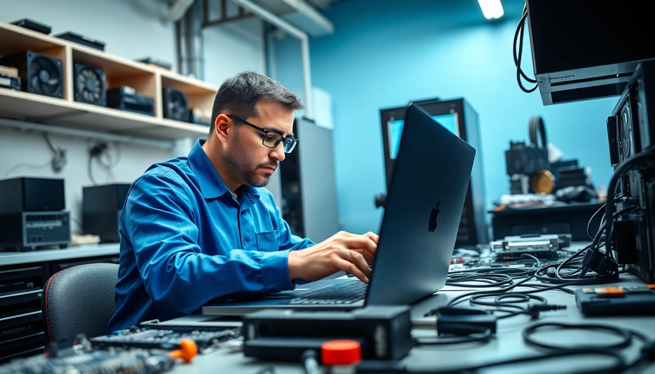 Riparazione computer torino: esperto tecnico che ripara un laptop in un laboratorio professionale.