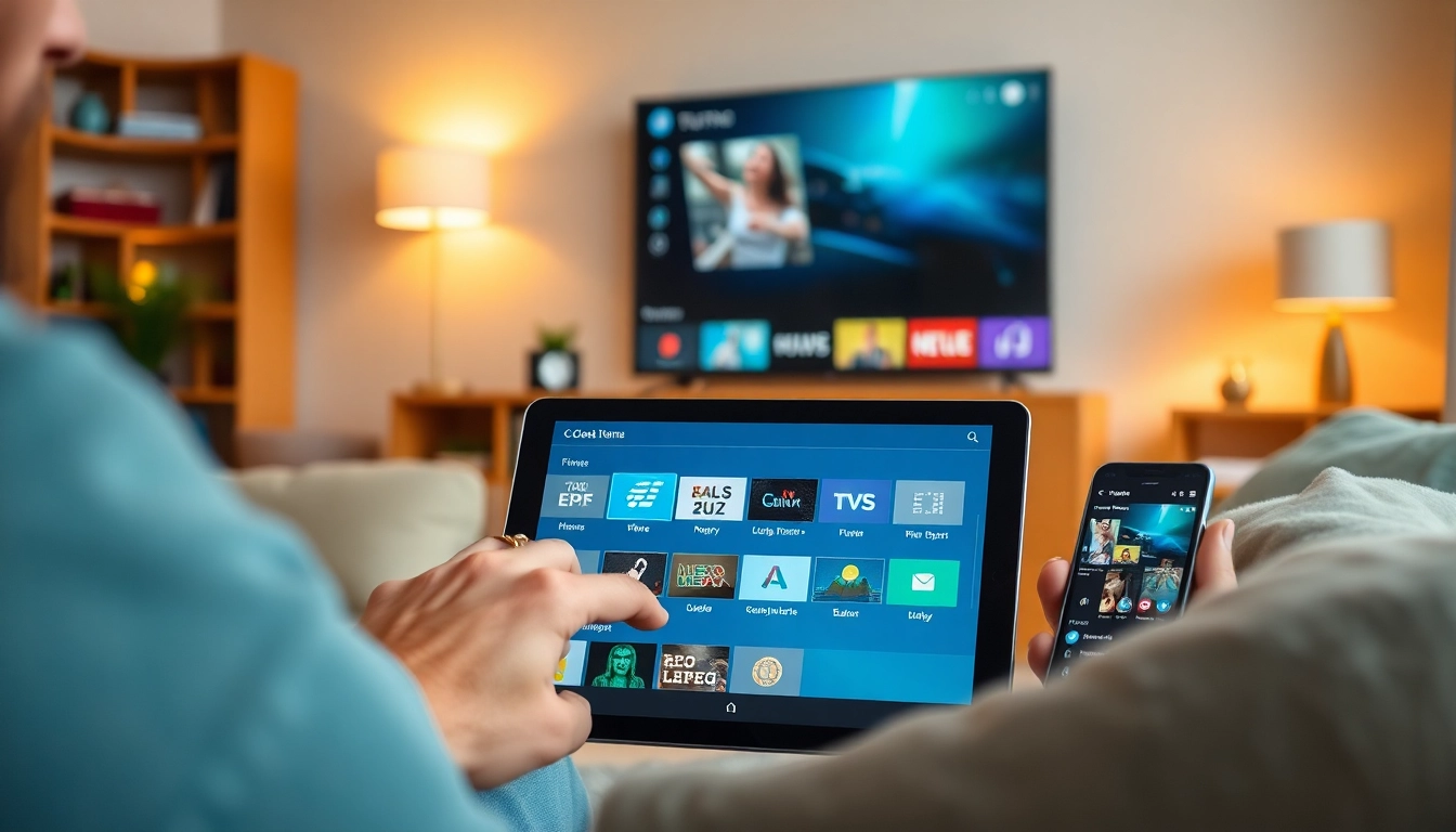 Engaging user experience in free streaming trial on multiple devices in a cozy setting.