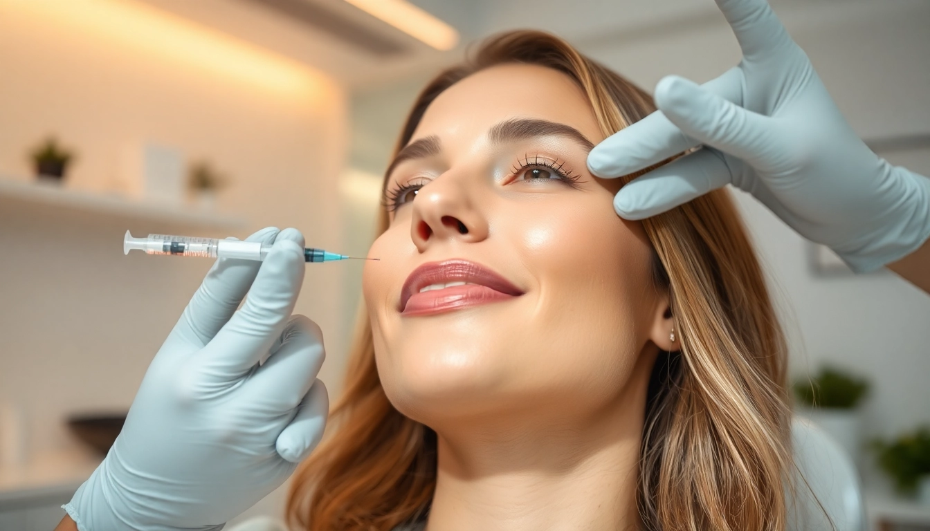 Woman receiving a Fett-weg Spritze injection in a tranquil clinic environment.