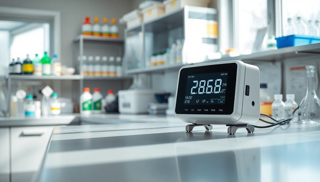 Monitor measuring hydrogen peroxide levels in a professional laboratory setting.