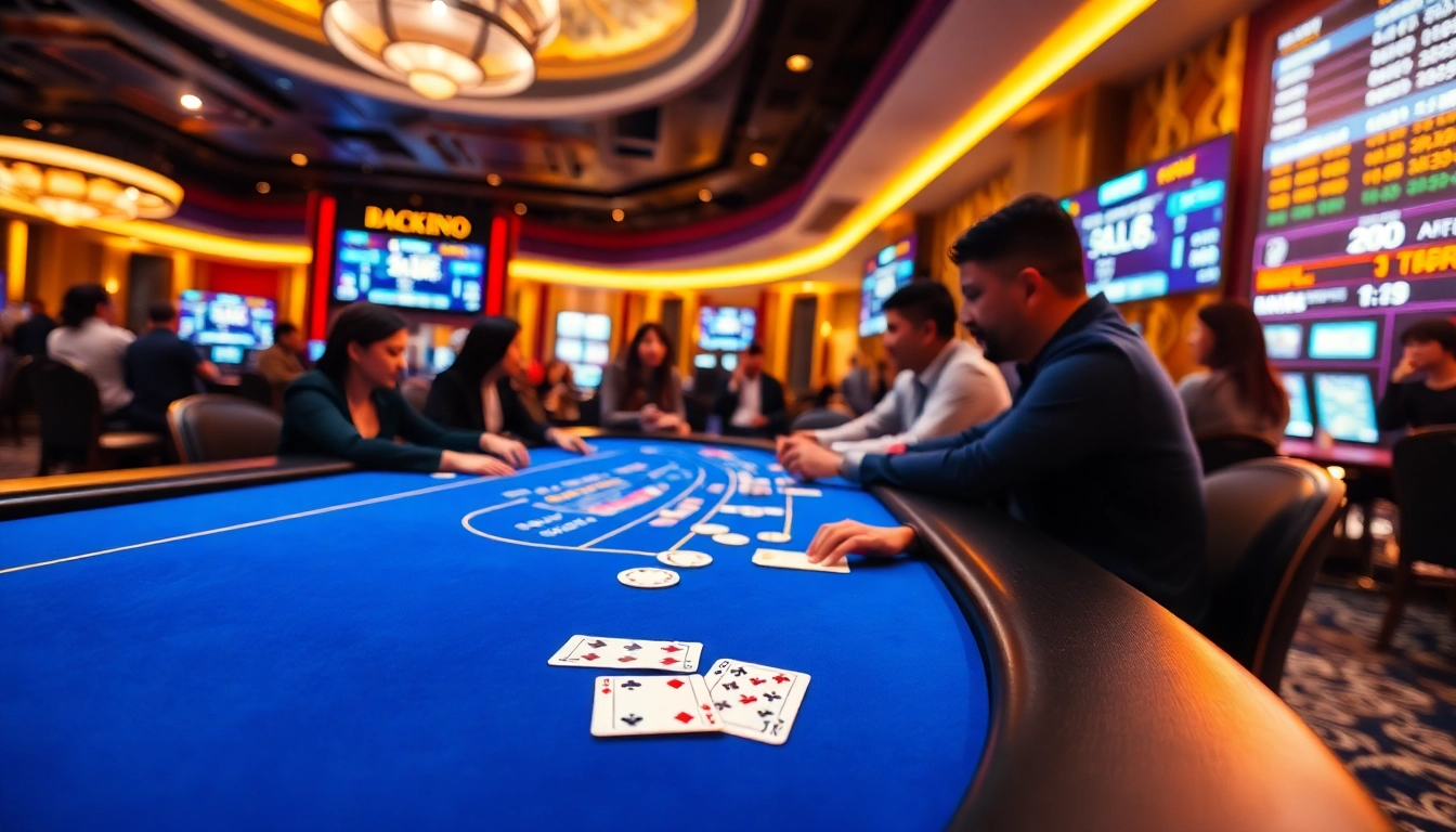 Experience live casino Singapore with players at an engaging blackjack table, showcasing excitement and luxury.
