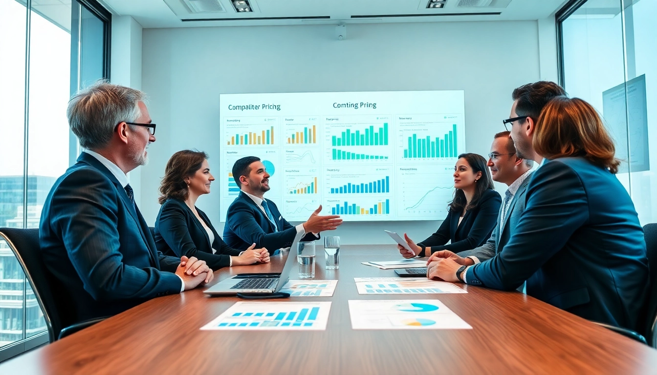 Engaging discussion on competitor pricing research with charts and graphs in a professional setting.