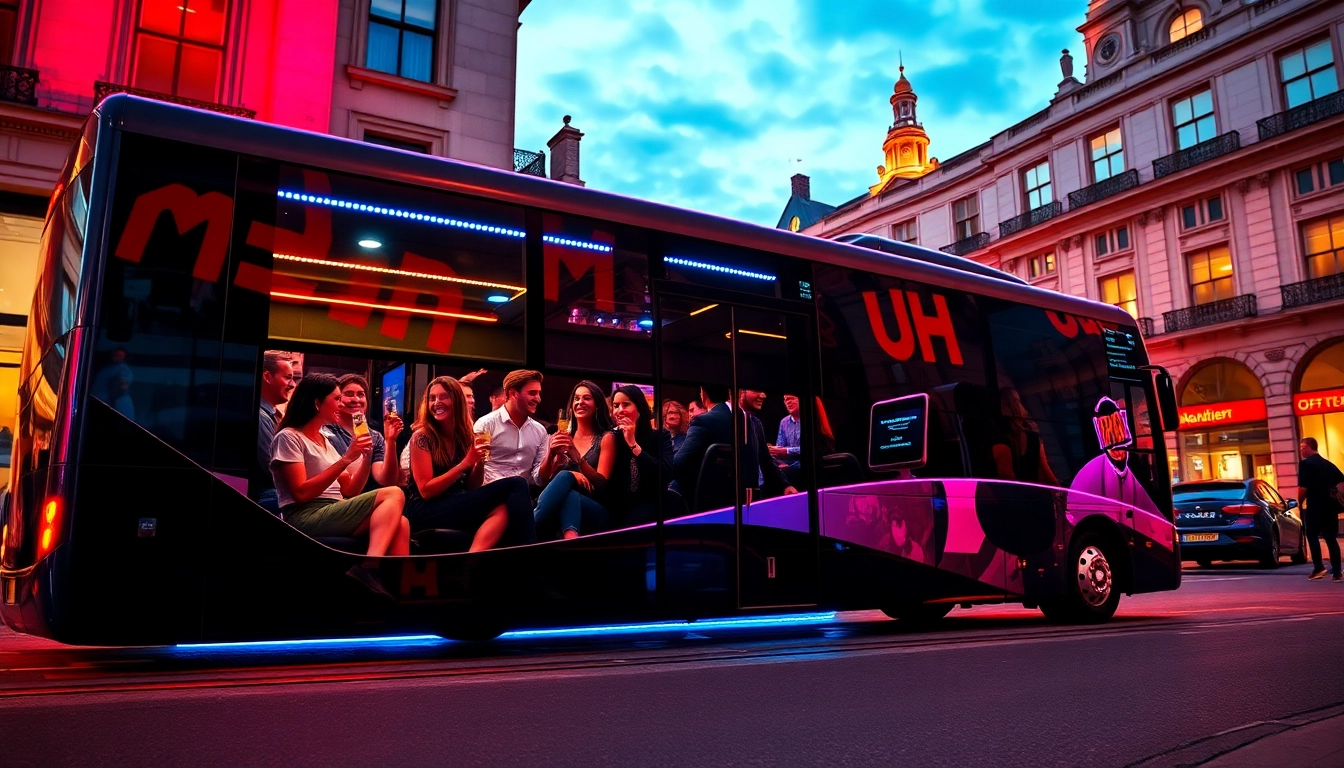 Party bus Dublin filled with celebratory guests enjoying a vibrant night out.
