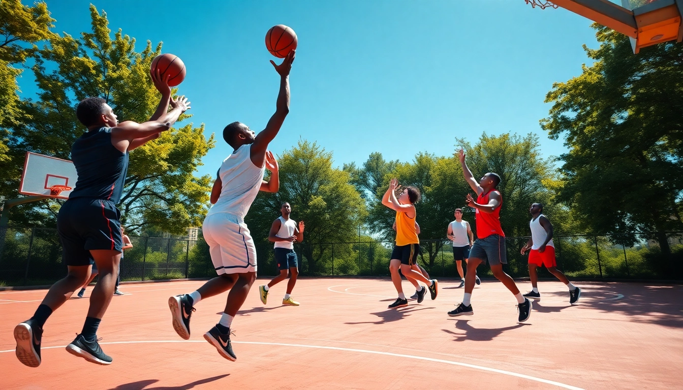 Elevated view of players training energetically highlighting the best basketball training programs.