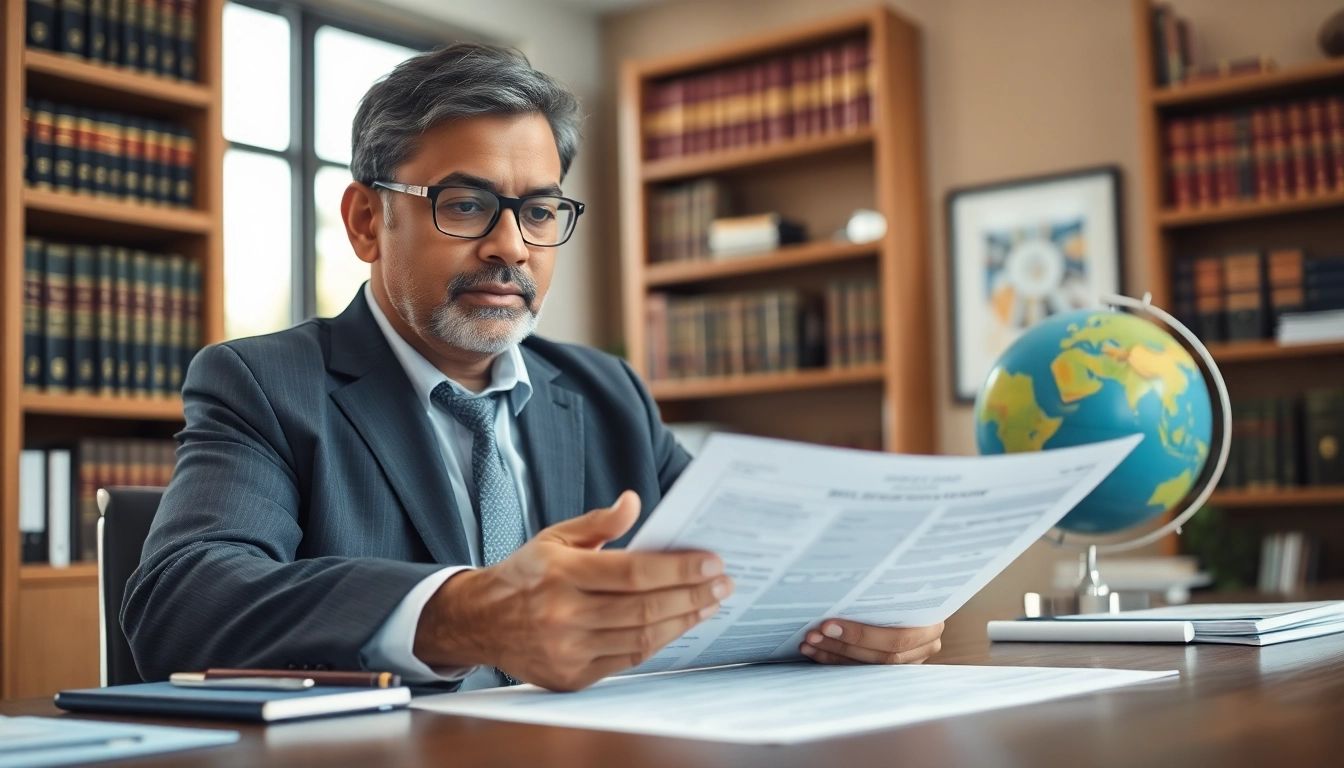 Guide to trademark registration in India and US with legal consultant discussing paperwork.