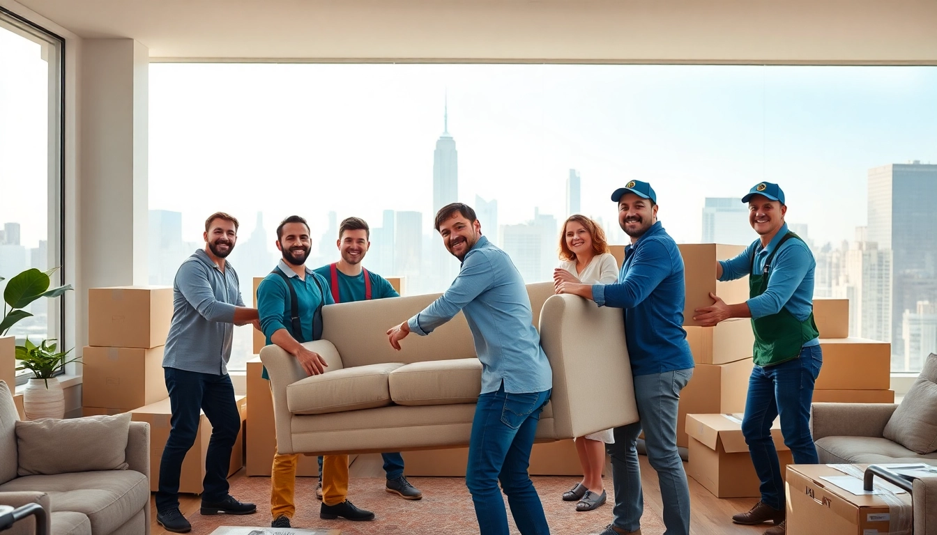 Cheap movers NYC efficiently packing furniture in a busy Manhattan apartment setting.