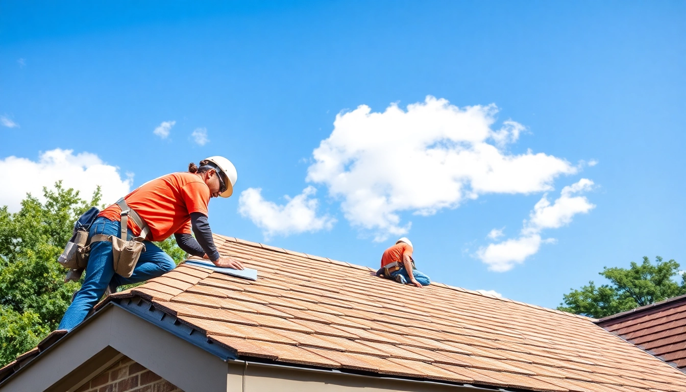 Capture of licensed and insured roofers Austin installing quality roofing with safety gear.