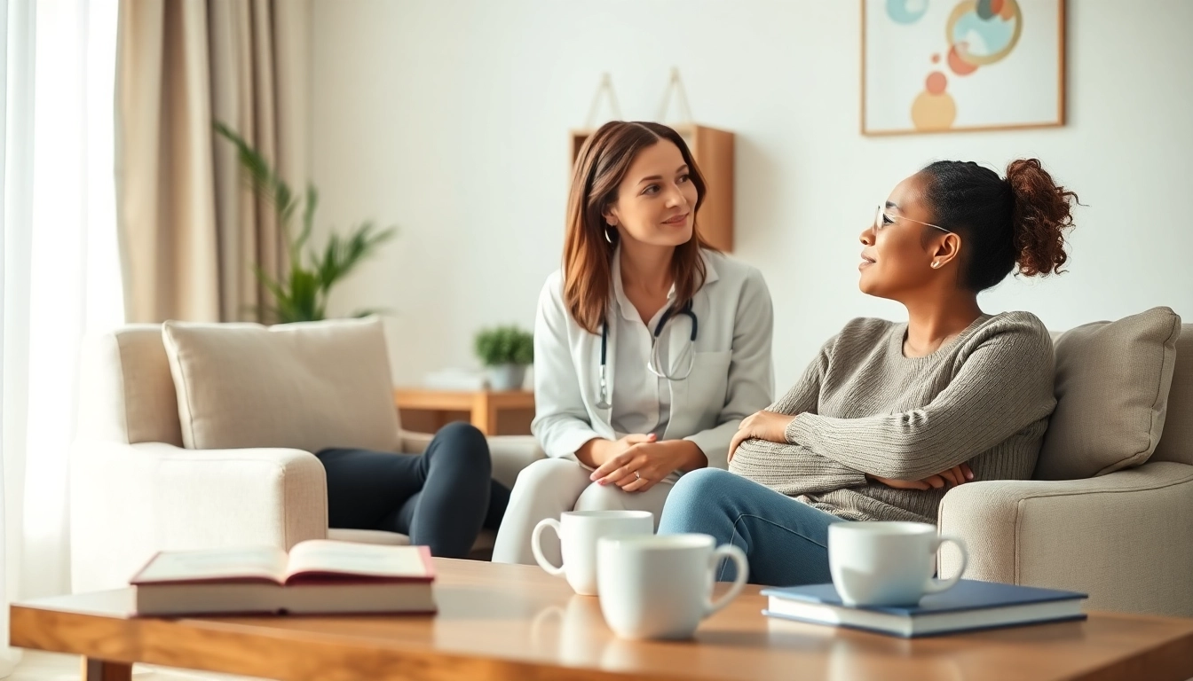 Client discussing dealing with stress in a calm therapy session.