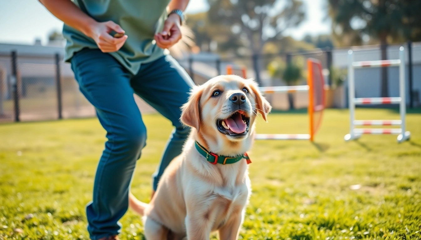 Engaging Dog Training Irvine session with a trainer and Labrador puppy using positive reinforcement techniques.