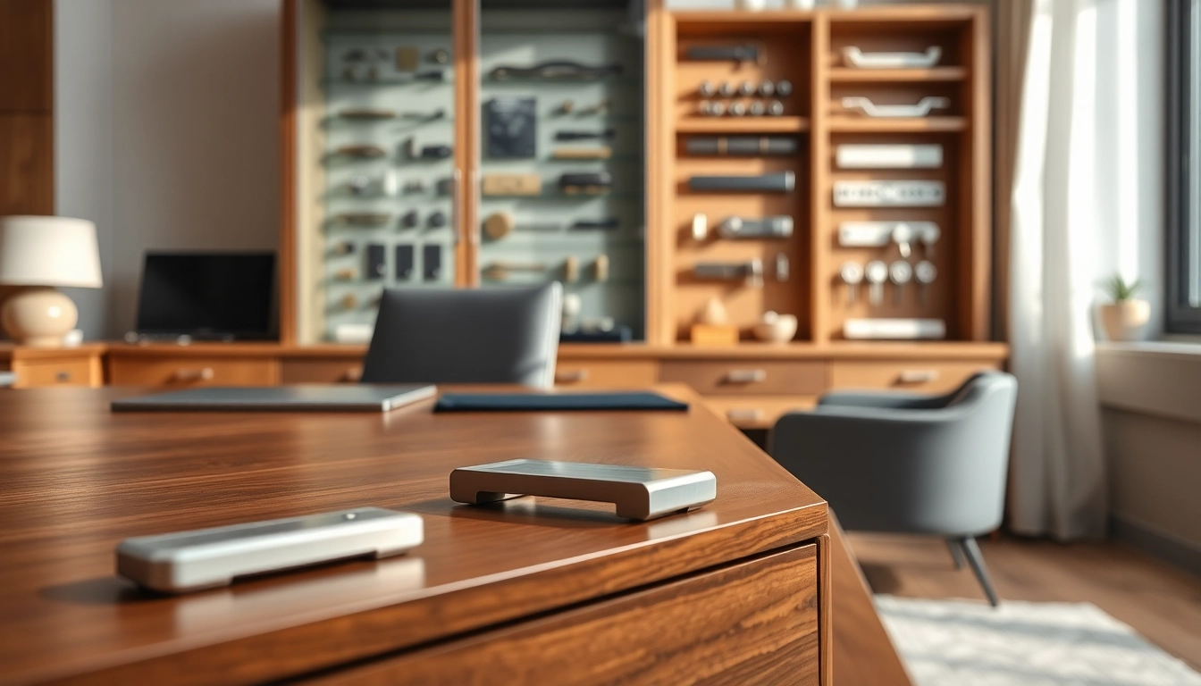 Showcasing furniture hardware manufacturers' premium quality products in an elegant workspace.
