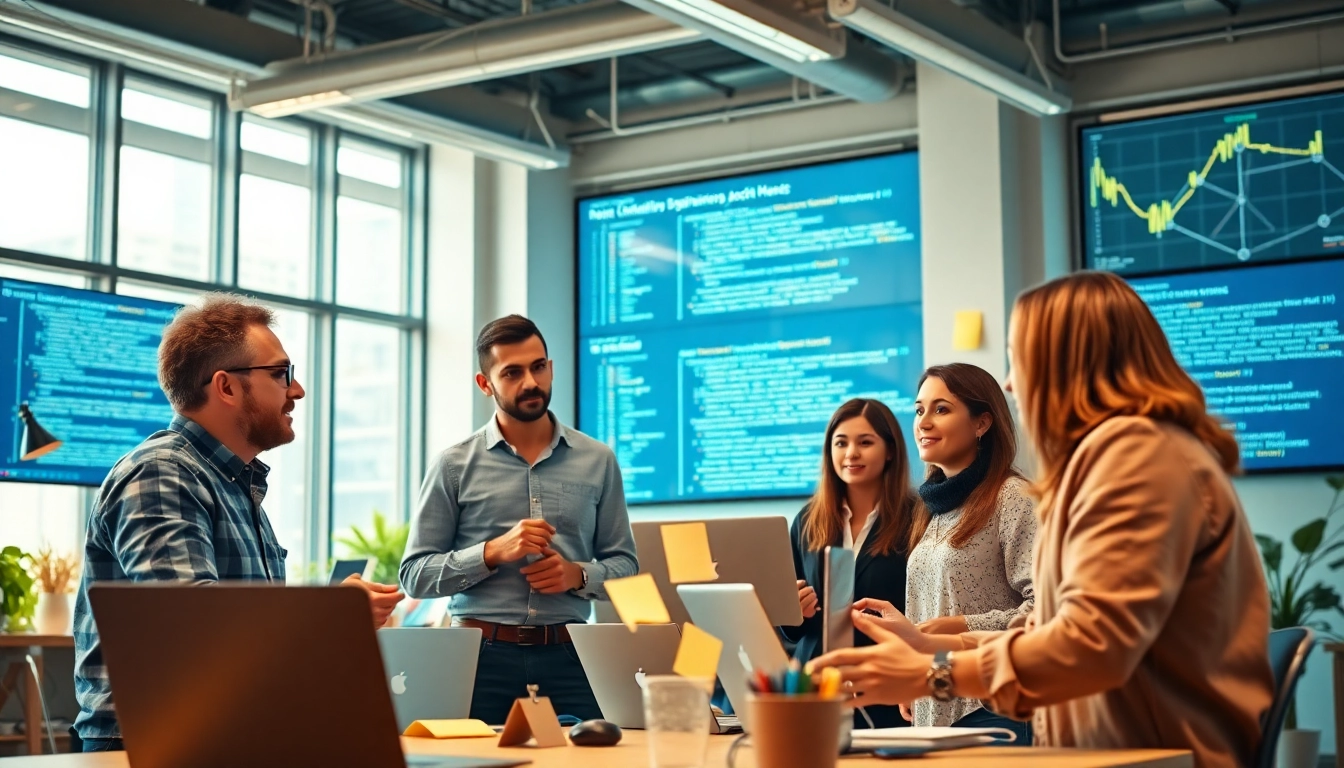 Site reliability engineering experts collaborating in a modern office setting for optimal team performance.