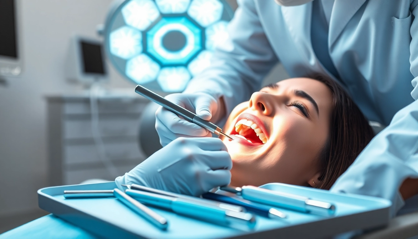 Performing fillings and restorative work in a professional dental clinic, showcasing a dentist and patient interaction.