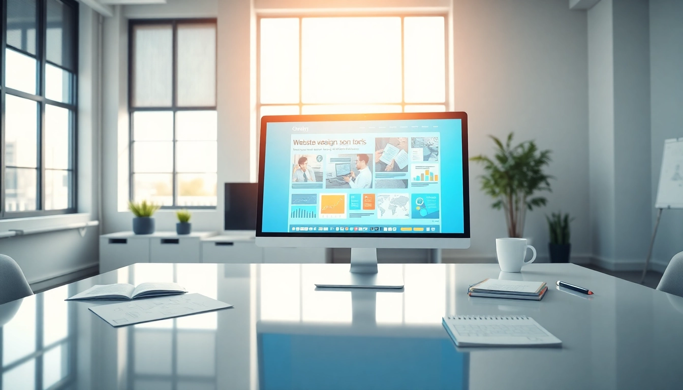 Engaging website design displayed on a modern computer in a vibrant workspace.
