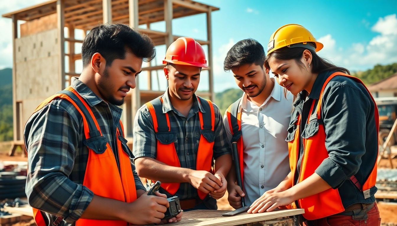 Showcasing skilled tradespeople in Oahu's trade schools oahu, collaborating on a construction project.