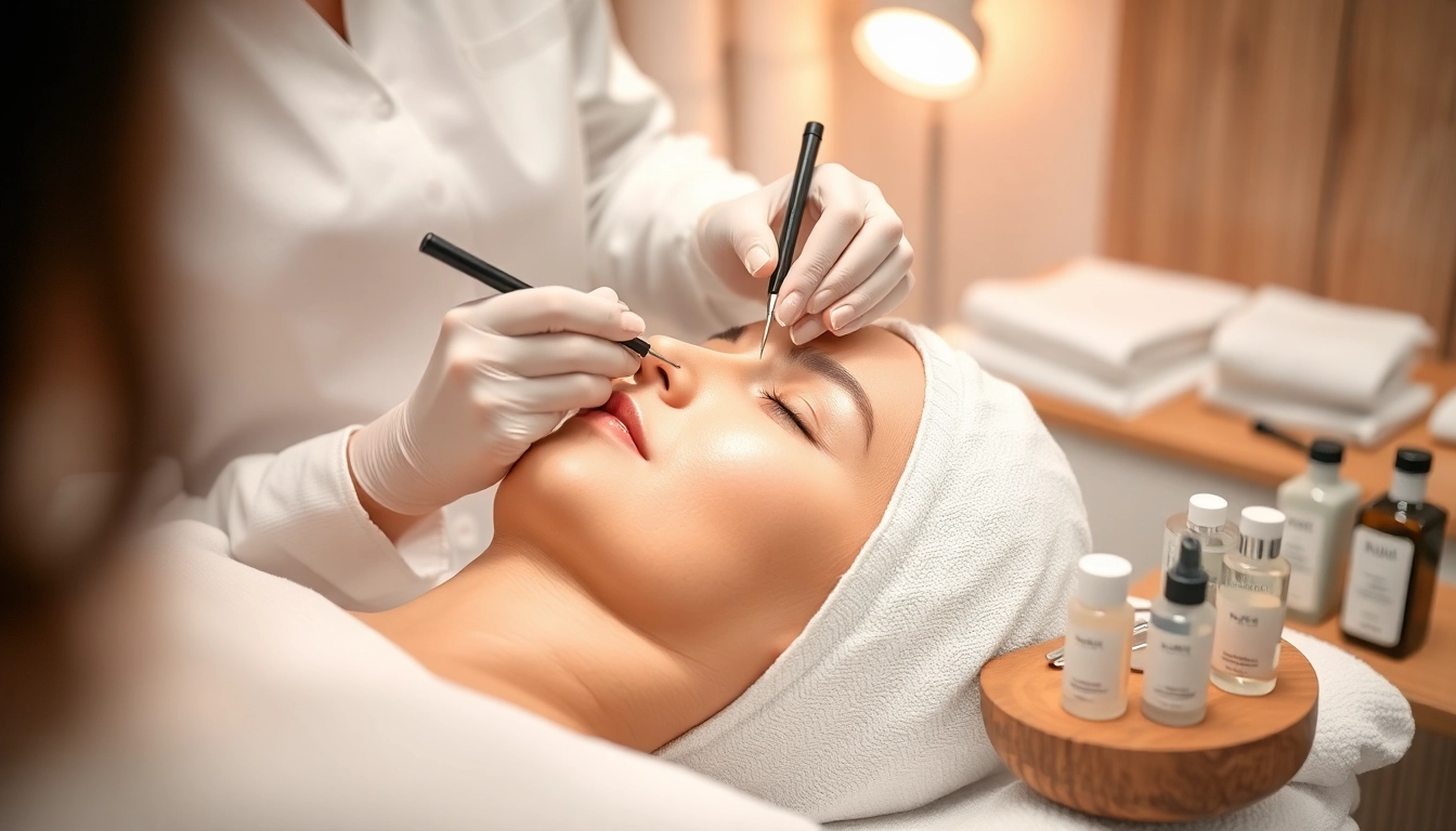 PDO threads treatment in a serene clinic, highlighting a skilled aesthetician's hands.