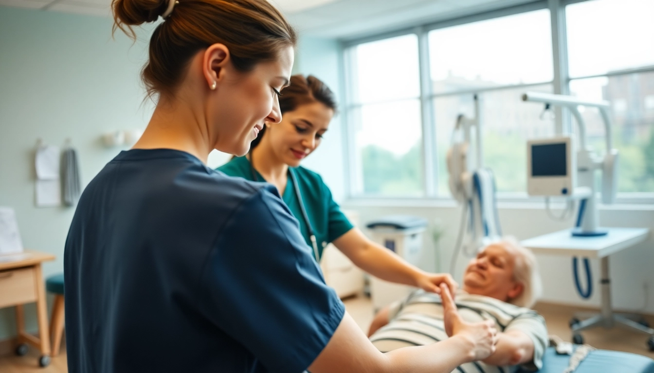 Rehabilitation session focused on VDAP showcasing a nurse assisting a patient in a healthcare setting.