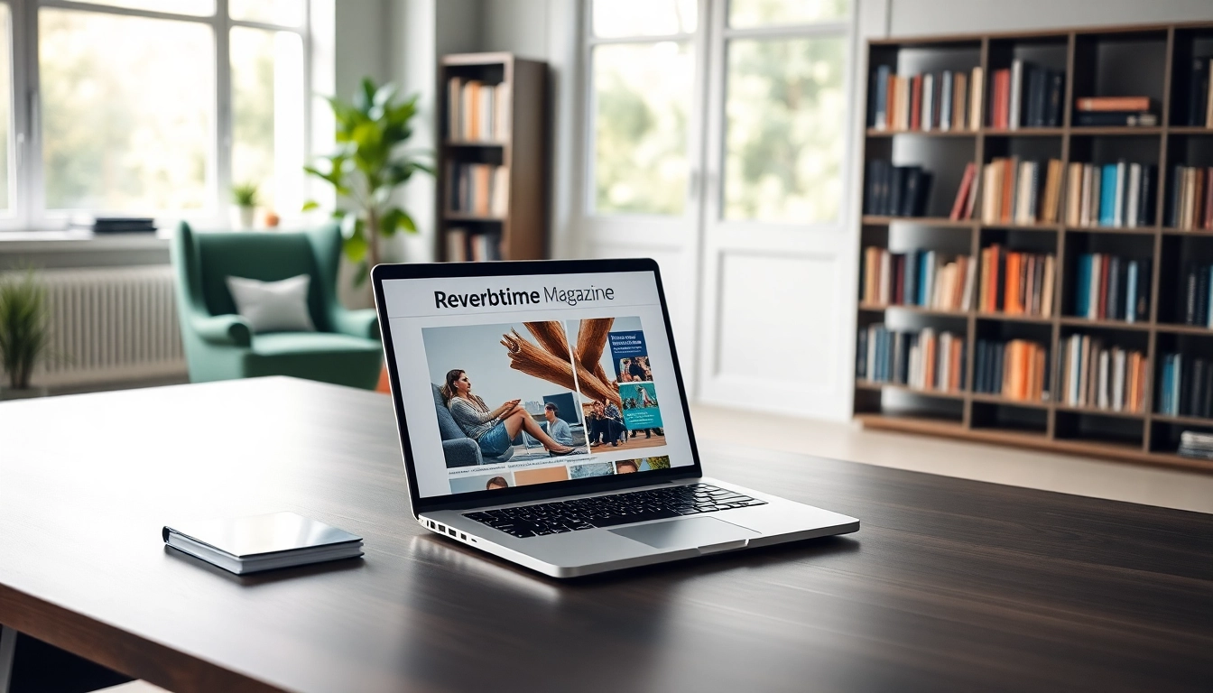 Showcasing Reverbtime Magazine in a modern workspace, highlighting creativity and productivity.
