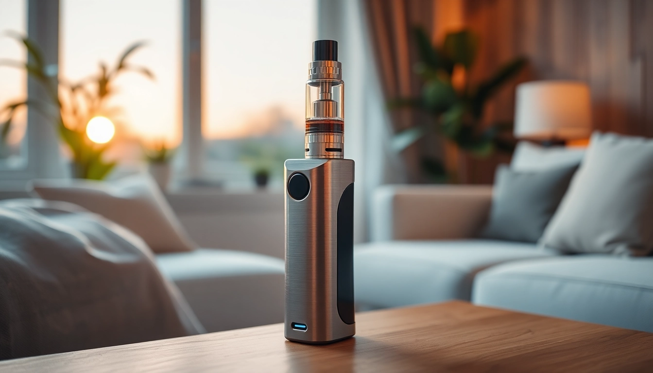 Admire the elegant 510 thread battery showcased in a cozy lounge, perfect for enthusiasts.