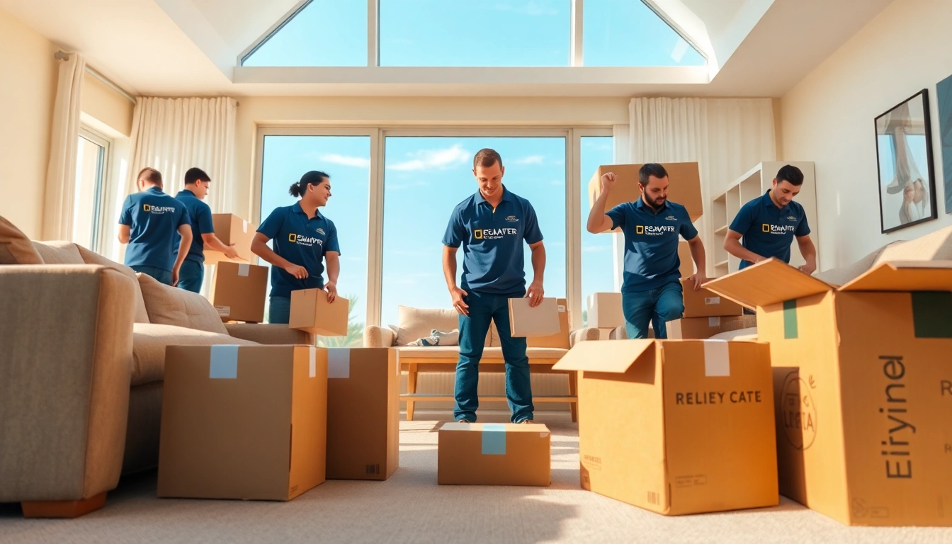Bennettsmoving team efficiently packing and arranging furniture in a bright living room.