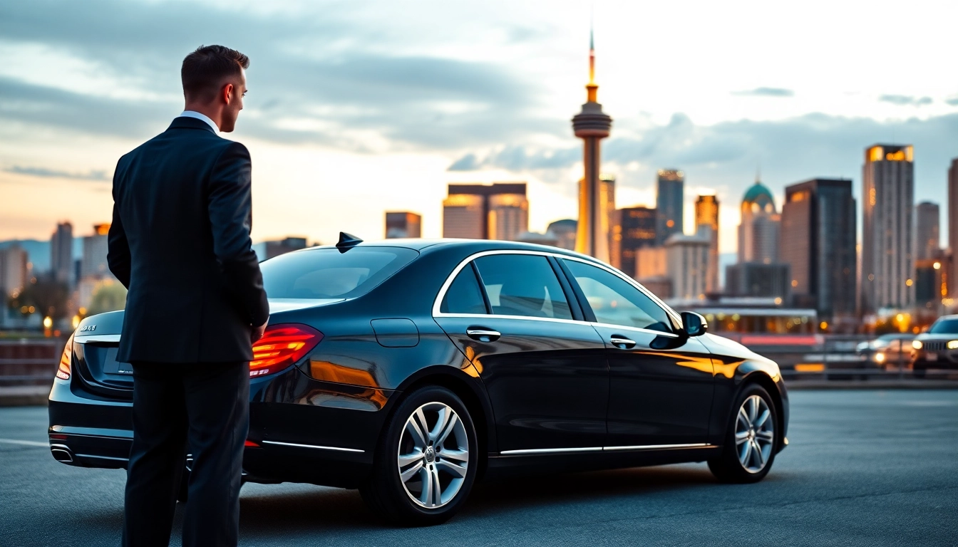 Experience premium car service vancouver bc with a professional chauffeur and luxury sedan in a city backdrop.