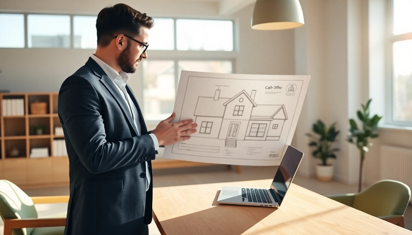 Sell my house fast okc with a professional real estate agent analyzing house plans.
