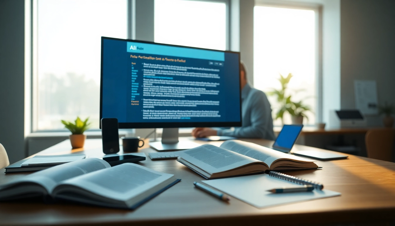 Analyze text using the ai checker in a modern office environment.