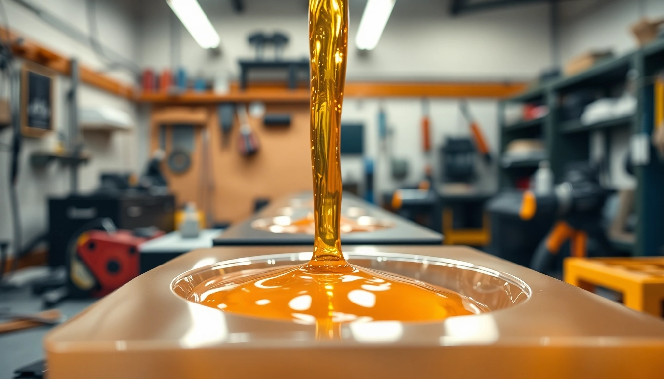 Pouring infusion resins into a composite mold highlighting clarity and texture.