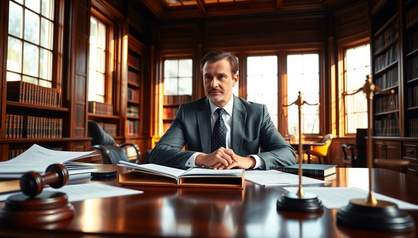 Eminent domain lawyer engaged in legal analysis in a professional office environment.
