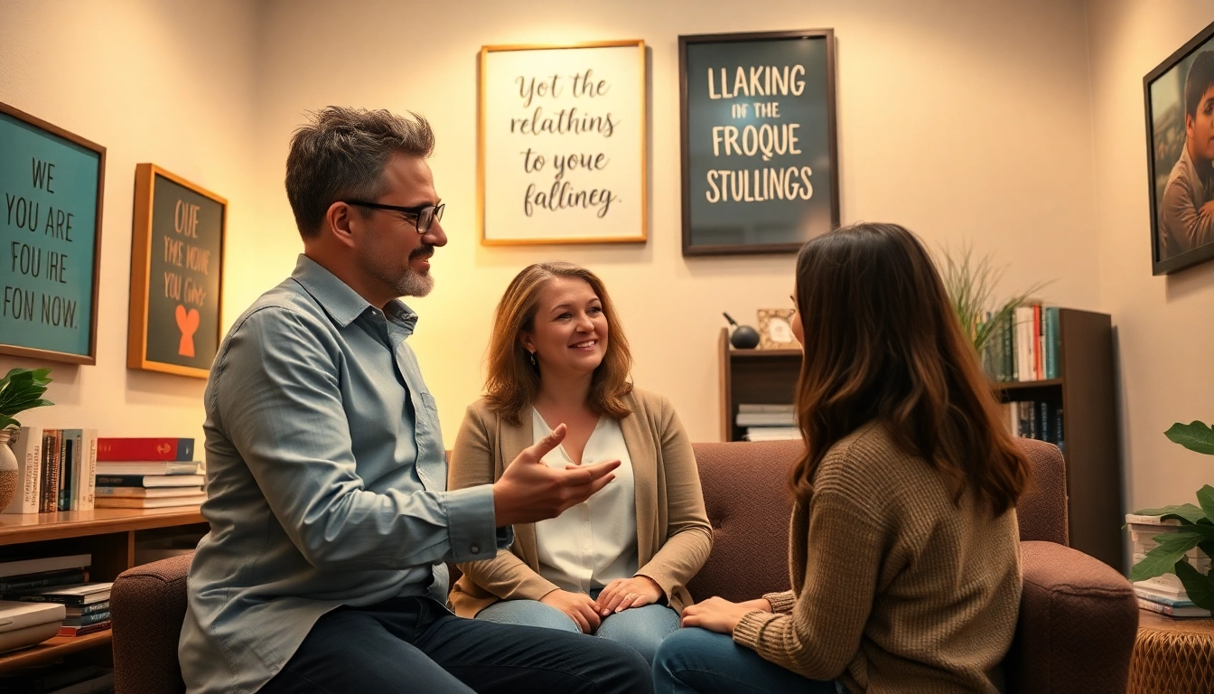 Empathetic relationship coach facilitating a session with a couple, fostering connection and understanding.