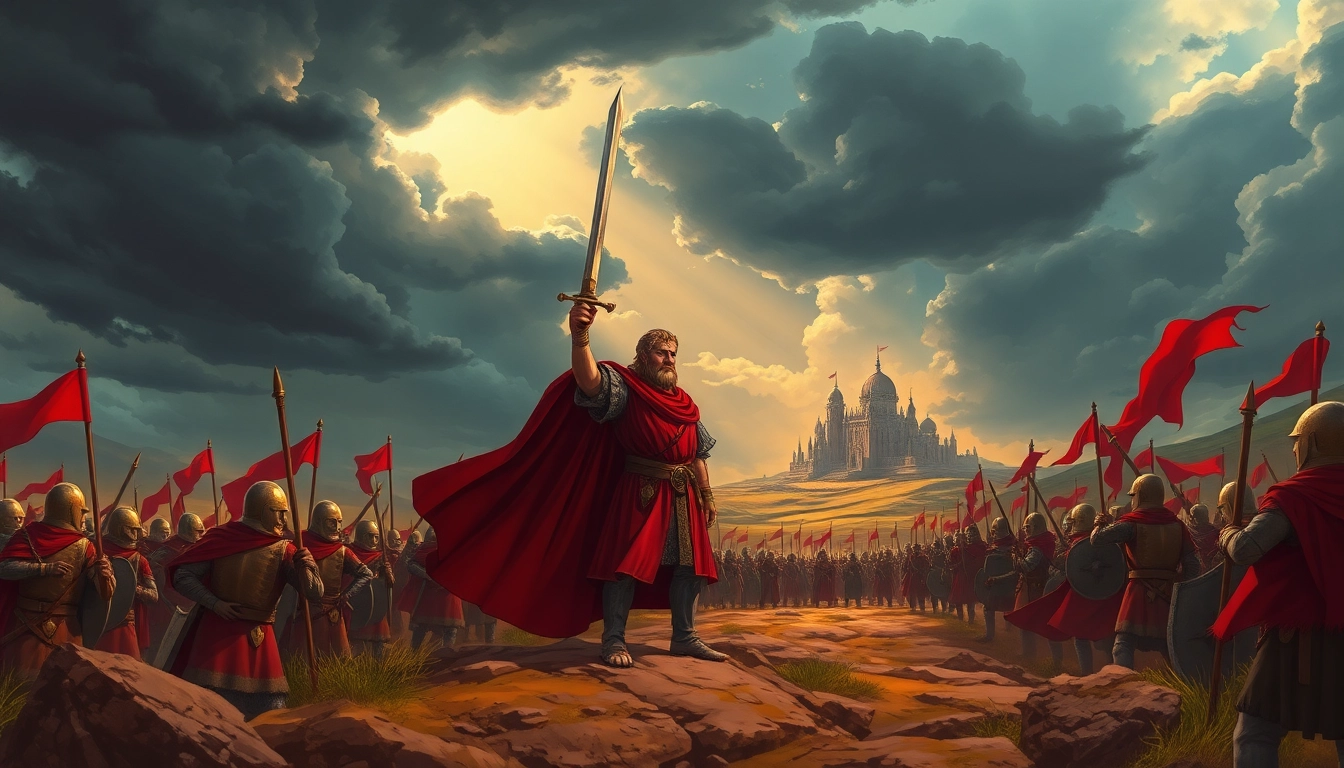 Warlords commanding an epic medieval battlefield with dramatic lighting and dynamic atmosphere.