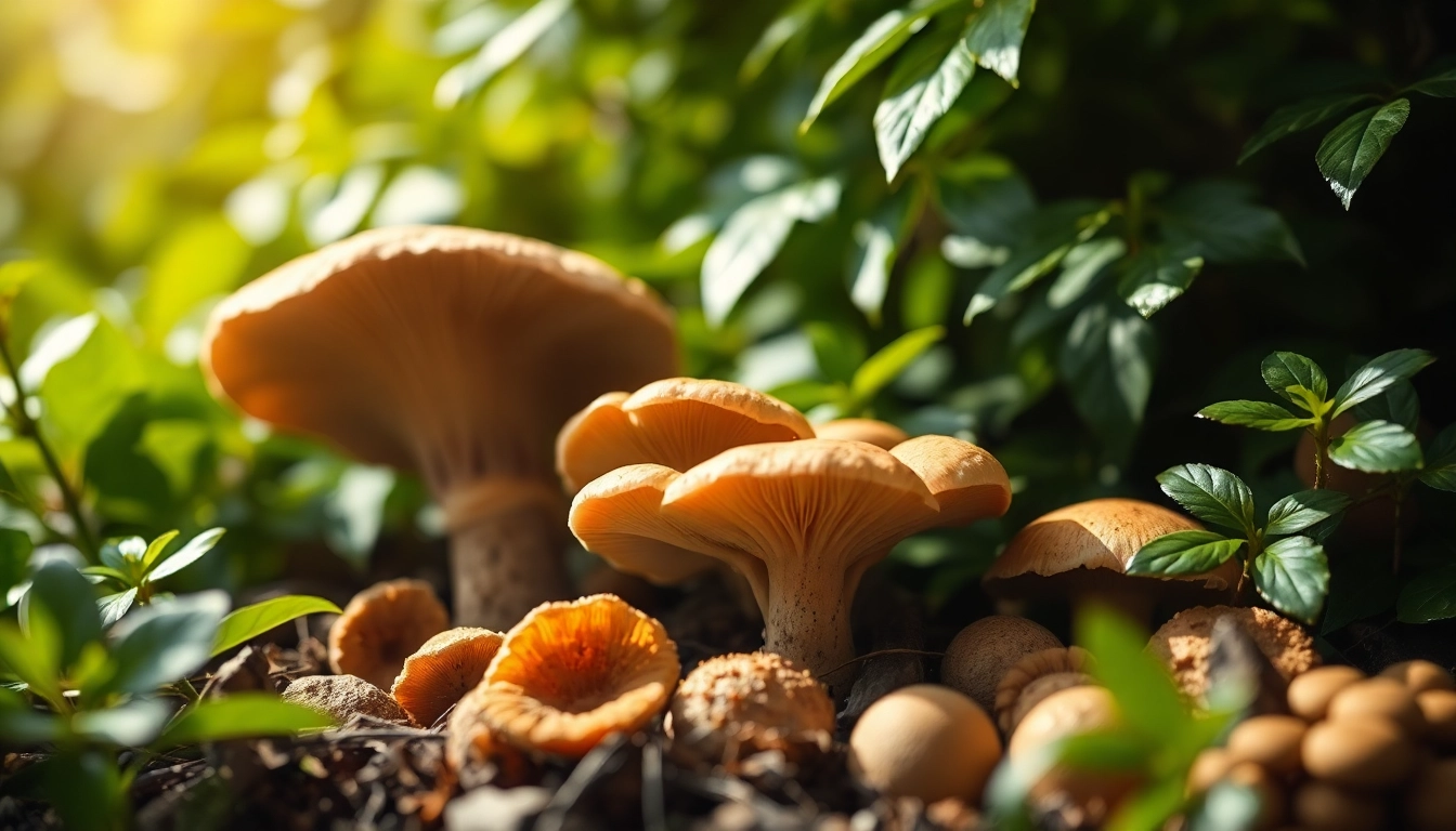 Mushroom Complex showcasing a variety of mushrooms in a natural setting, highlighting their health benefits.