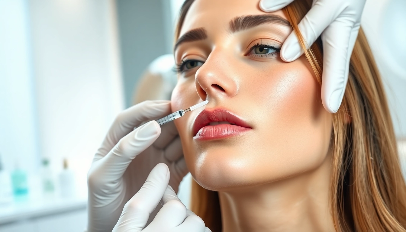 Chin filler injection procedure highlighting smooth skin and a professional atmosphere.