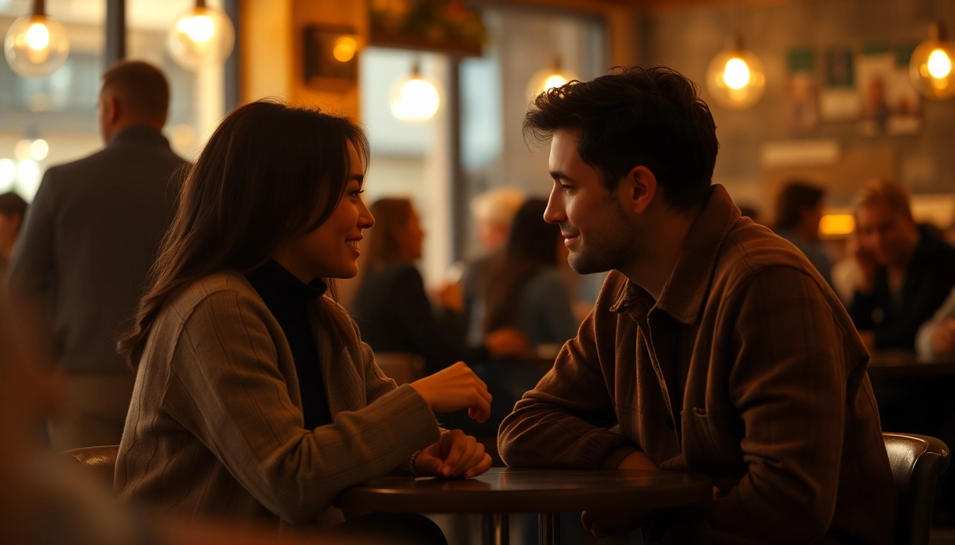 Couple engaging in deep communication in relationships at a cozy café setting.