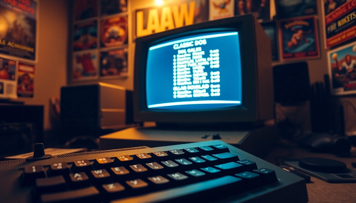 See a nostalgic setup for DOS games download with vintage computer and classic gaming props.