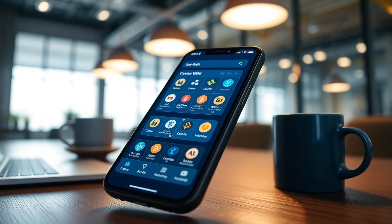 Showcase a modern guarda cryptocurrency wallet interface on a smartphone in a sleek workspace.