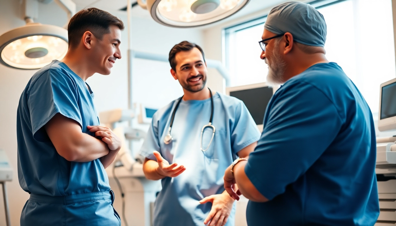 Plastische Chirurgie Braunschweig: Chirurgisches Team bei Patientengespräch in moderner Klinik.