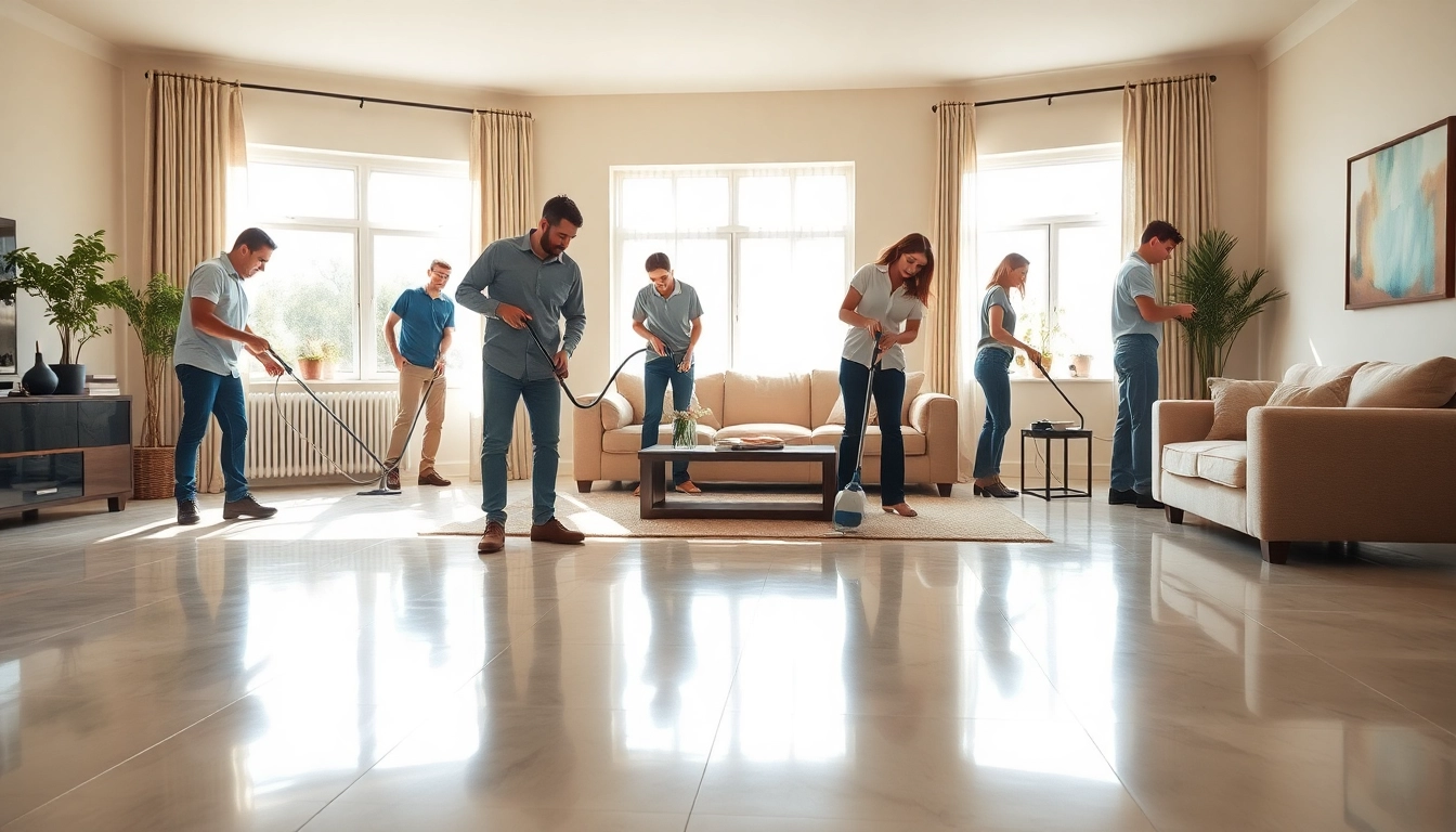 Bond cleaning Logan team efficiently cleaning a polished living room.