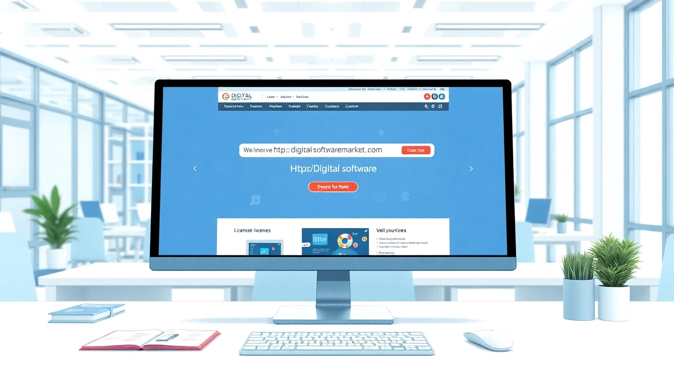 Explore the features of https://digitalsoftwaremarkett.com through a professional digital software marketplace display.