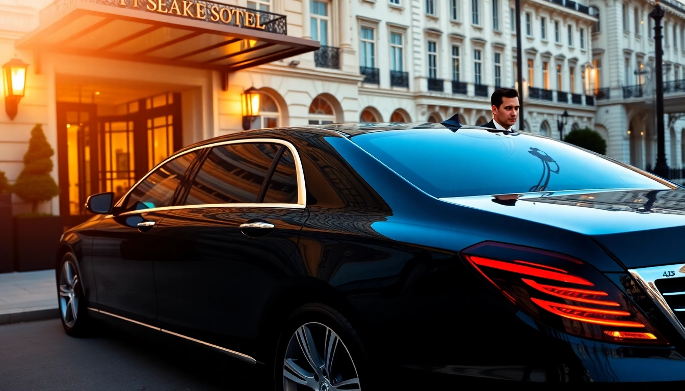 Experience luxury chauffeur service london with a professional chauffeur inviting guests into a sleek sedan.