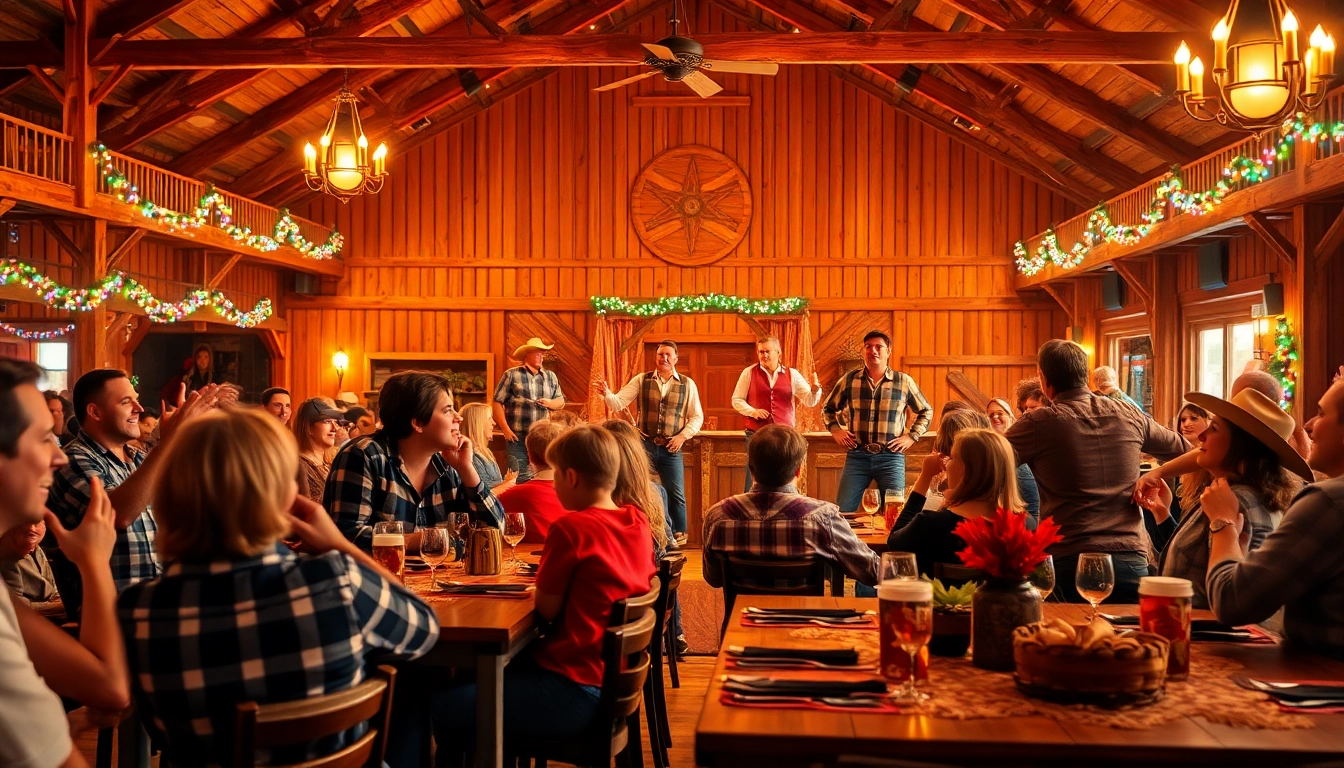 Families enjoy a lively performance at Firelight Barn with vibrant entertainment and decorations. firelight barn photos