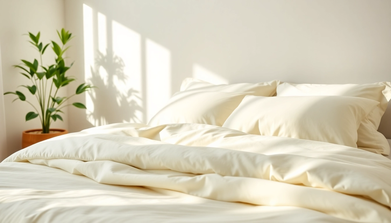 Stylishly arranged bamboo bedding sets in a serene bedroom, showcasing luxury and comfort.