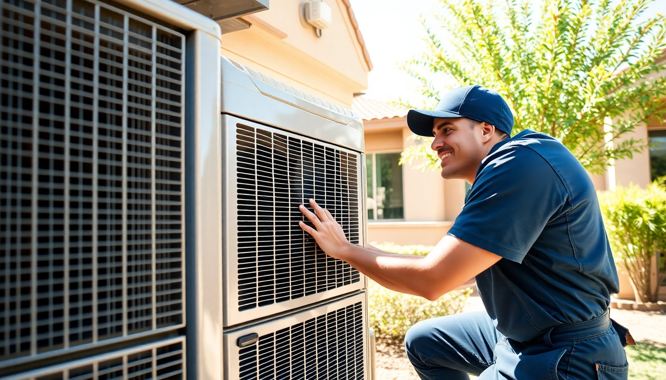 Servicing scottsdale ac unit by professional technician in a modern home setting.